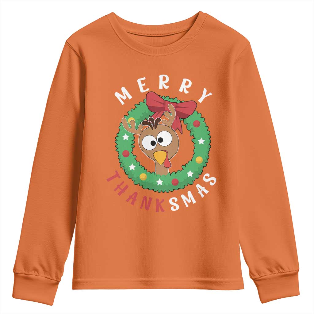 Funny Thanksgiving Christmas Youth Sweatshirt Merry Thanksmas Turkey Reindeer Antler TS11 Orange Print Your Wear