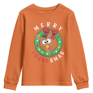 Funny Thanksgiving Christmas Youth Sweatshirt Merry Thanksmas Turkey Reindeer Antler TS11 Orange Print Your Wear