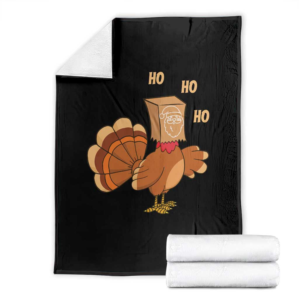 Funny Thanksgiving Christmas Triple Ho Santa Turkey Throw Blanket TS11 Black Print Your Wear