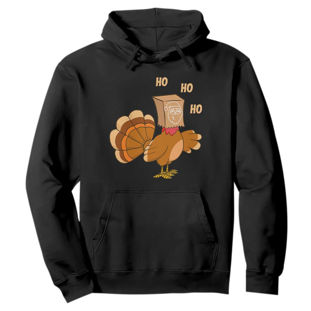 Funny Thanksgiving Christmas Triple Ho Santa Turkey Hoodie TS11 Black Print Your Wear