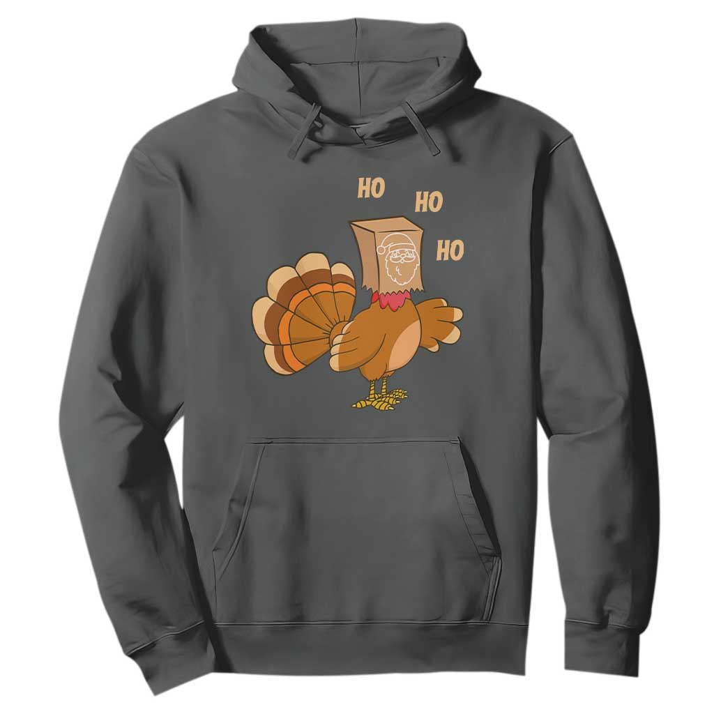 Funny Thanksgiving Christmas Triple Ho Santa Turkey Hoodie TS11 Dark Heather Print Your Wear