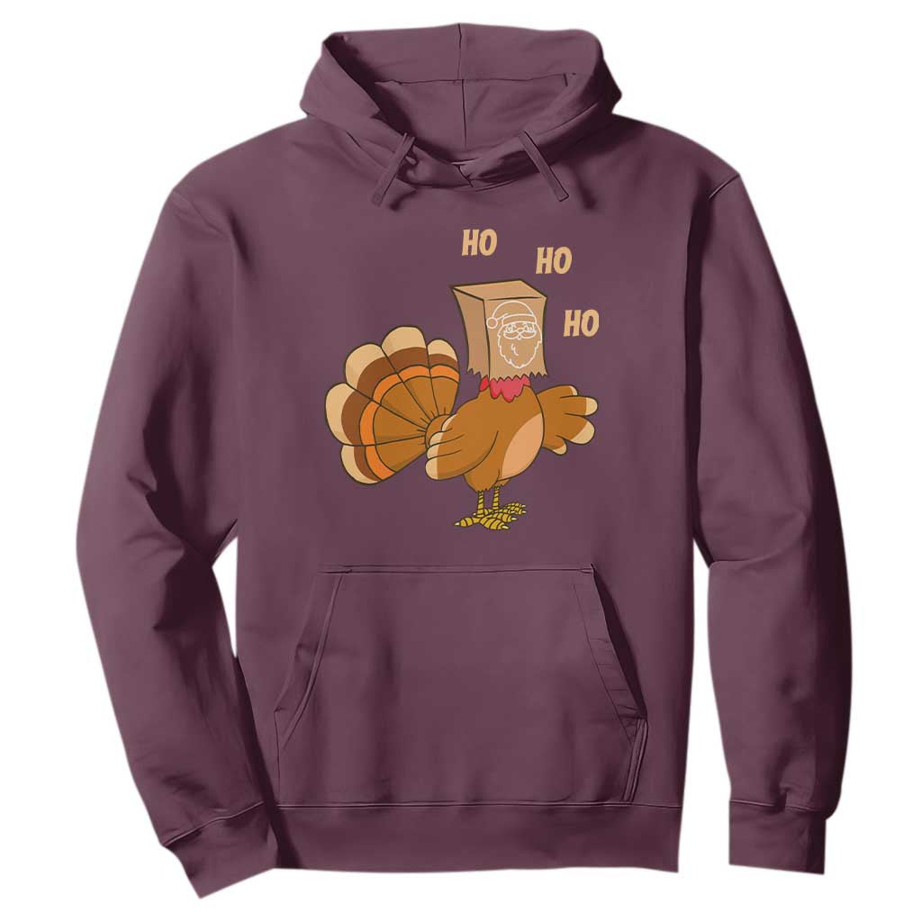Funny Thanksgiving Christmas Triple Ho Santa Turkey Hoodie TS11 Maroon Print Your Wear