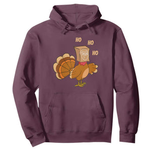 Funny Thanksgiving Christmas Triple Ho Santa Turkey Hoodie TS11 Maroon Print Your Wear