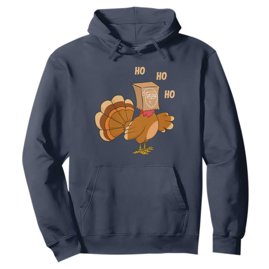 Funny Thanksgiving Christmas Triple Ho Santa Turkey Hoodie TS11 Navy Print Your Wear