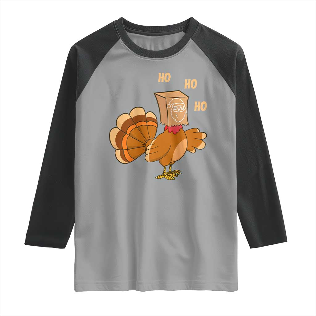 Funny Thanksgiving Christmas Triple Ho Santa Turkey Raglan Shirt TS11 Sport Gray Black Print Your Wear