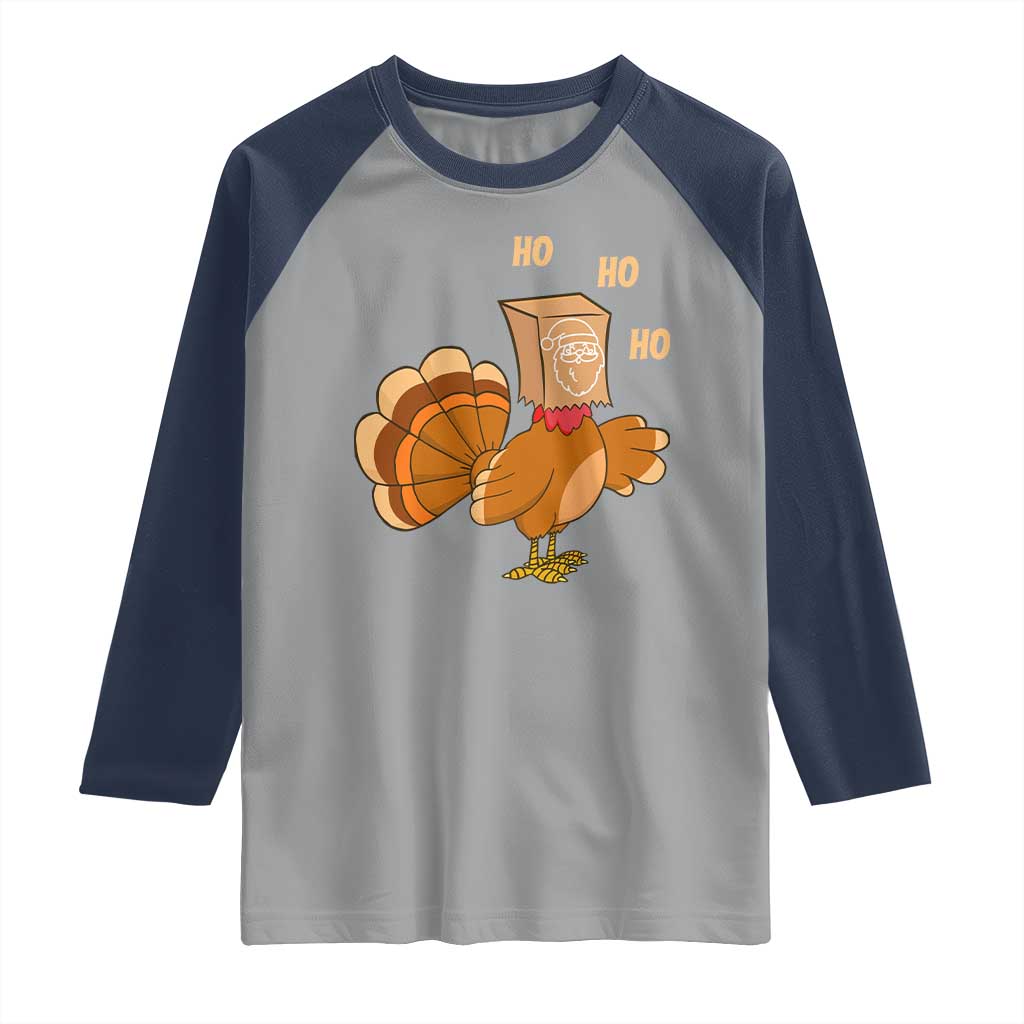 Funny Thanksgiving Christmas Triple Ho Santa Turkey Raglan Shirt TS11 Sport Gray Navy Print Your Wear