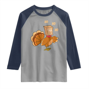 Funny Thanksgiving Christmas Triple Ho Santa Turkey Raglan Shirt TS11 Sport Gray Navy Print Your Wear