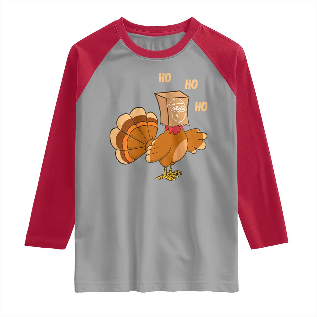 Funny Thanksgiving Christmas Triple Ho Santa Turkey Raglan Shirt TS11 Sport Gray Red Print Your Wear