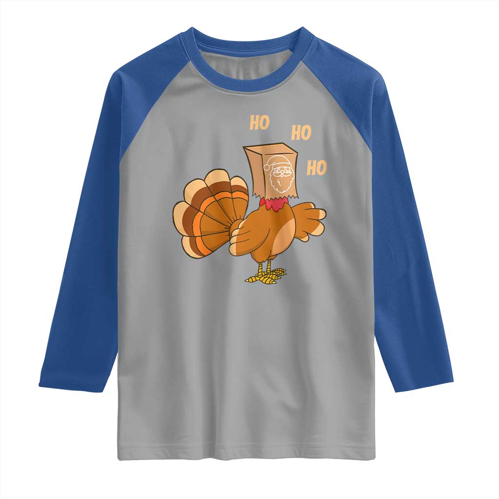 Funny Thanksgiving Christmas Triple Ho Santa Turkey Raglan Shirt TS11 Sport Gray Royal Print Your Wear