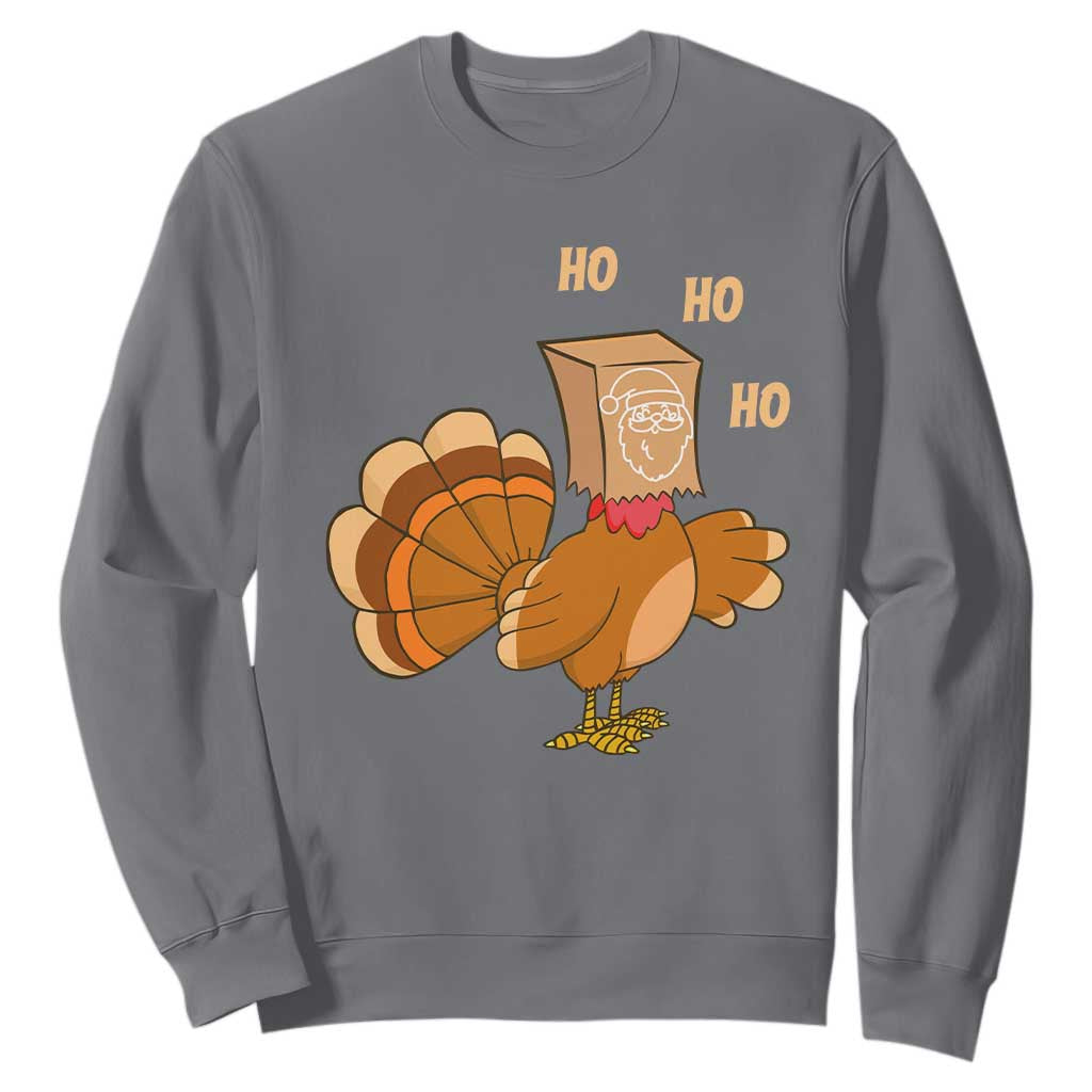 Funny Thanksgiving Christmas Triple Ho Santa Turkey Sweatshirt TS11 Charcoal Print Your Wear