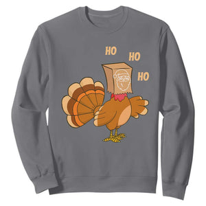 Funny Thanksgiving Christmas Triple Ho Santa Turkey Sweatshirt TS11 Charcoal Print Your Wear