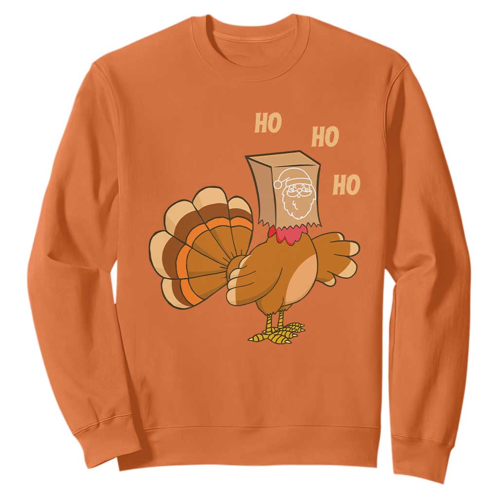 Funny Thanksgiving Christmas Triple Ho Santa Turkey Sweatshirt TS11 Orange Print Your Wear