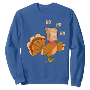 Funny Thanksgiving Christmas Triple Ho Santa Turkey Sweatshirt TS11 Royal Blue Print Your Wear