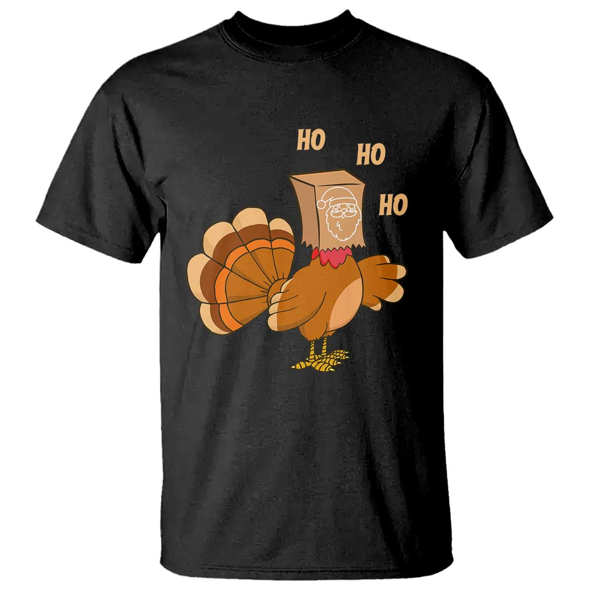 Funny Thanksgiving Christmas Triple Ho Santa Turkey T Shirt TS11 Black Print Your Wear