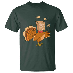 Funny Thanksgiving Christmas Triple Ho Santa Turkey T Shirt TS11 Dark Forest Green Print Your Wear