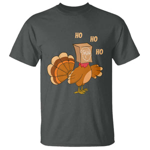 Funny Thanksgiving Christmas Triple Ho Santa Turkey T Shirt TS11 Dark Heather Print Your Wear