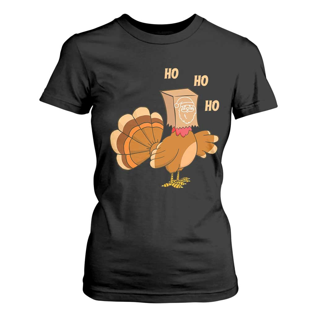 Funny Thanksgiving Christmas Triple Ho Santa Turkey T Shirt For Women TS11 Black Print Your Wear