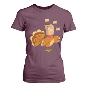 Funny Thanksgiving Christmas Triple Ho Santa Turkey T Shirt For Women TS11 Maroon Print Your Wear