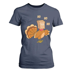 Funny Thanksgiving Christmas Triple Ho Santa Turkey T Shirt For Women TS11 Navy Print Your Wear