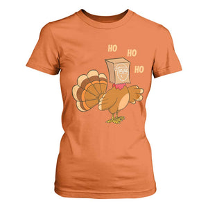 Funny Thanksgiving Christmas Triple Ho Santa Turkey T Shirt For Women TS11 Orange Print Your Wear