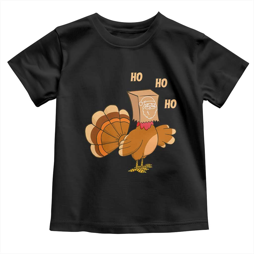 Funny Thanksgiving Christmas Triple Ho Santa Turkey Toddler T Shirt TS11 Black Print Your Wear