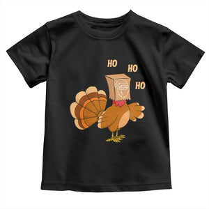 Funny Thanksgiving Christmas Triple Ho Santa Turkey Toddler T Shirt TS11 Black Print Your Wear