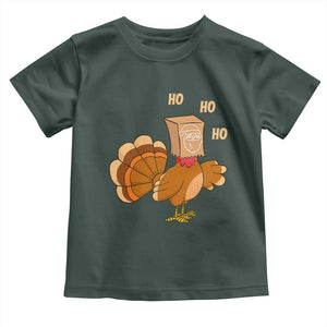 Funny Thanksgiving Christmas Triple Ho Santa Turkey Toddler T Shirt TS11 Dark Forest Green Print Your Wear