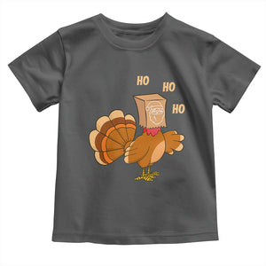 Funny Thanksgiving Christmas Triple Ho Santa Turkey Toddler T Shirt TS11 Dark Heather Print Your Wear