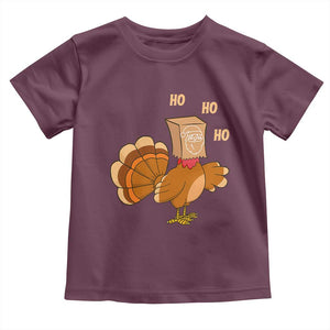 Funny Thanksgiving Christmas Triple Ho Santa Turkey Toddler T Shirt TS11 Maroon Print Your Wear