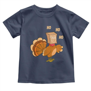 Funny Thanksgiving Christmas Triple Ho Santa Turkey Toddler T Shirt TS11 Navy Print Your Wear
