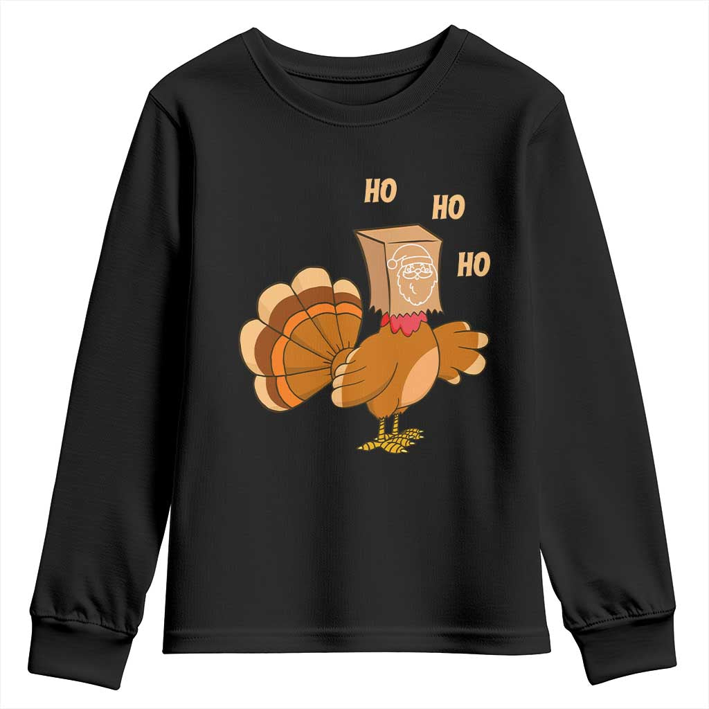 Funny Thanksgiving Christmas Triple Ho Santa Turkey Youth Sweatshirt TS11 Black Print Your Wear