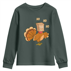 Funny Thanksgiving Christmas Triple Ho Santa Turkey Youth Sweatshirt TS11 Dark Forest Green Print Your Wear