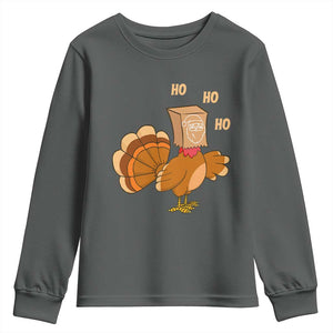 Funny Thanksgiving Christmas Triple Ho Santa Turkey Youth Sweatshirt TS11 Dark Heather Print Your Wear