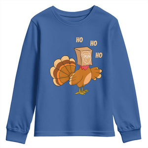 Funny Thanksgiving Christmas Triple Ho Santa Turkey Youth Sweatshirt TS11 Royal Blue Print Your Wear