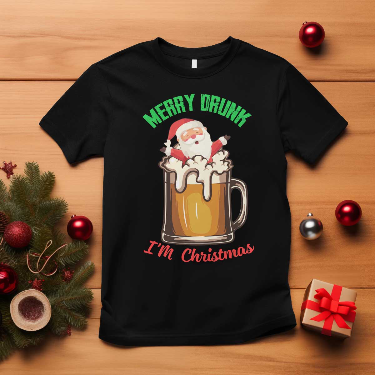Funny Christmas Beer T Shirt Merry Drunk I'm Xmas Wasted Santa TS11 Black Print Your Wear