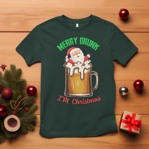 Funny Christmas Beer T Shirt Merry Drunk I'm Xmas Wasted Santa TS11 Dark Forest Green Print Your Wear