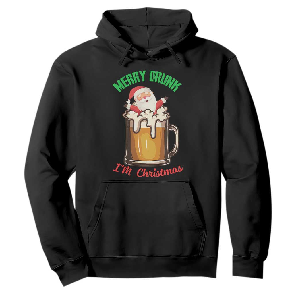 Funny Christmas Beer Hoodie Merry Drunk I'm Xmas Wasted Santa TS11 Black Print Your Wear