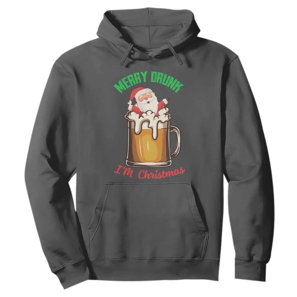 Funny Christmas Beer Hoodie Merry Drunk I'm Xmas Wasted Santa TS11 Dark Heather Print Your Wear