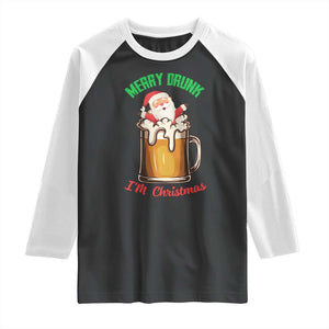 Funny Christmas Beer Raglan Shirt Merry Drunk I'm Xmas Wasted Santa TS11 Black White Print Your Wear