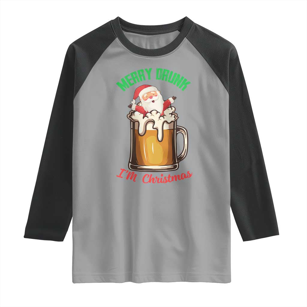 Funny Christmas Beer Raglan Shirt Merry Drunk I'm Xmas Wasted Santa TS11 Sport Gray Black Print Your Wear