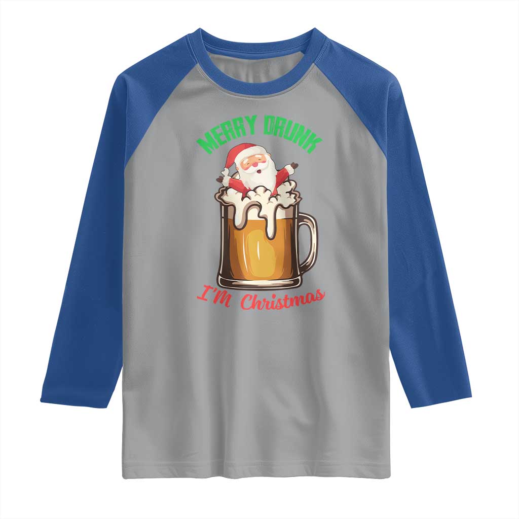 Funny Christmas Beer Raglan Shirt Merry Drunk I'm Xmas Wasted Santa TS11 Sport Gray Royal Print Your Wear