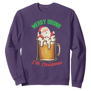 Funny Christmas Beer Sweatshirt Merry Drunk I'm Xmas Wasted Santa TS11 Purple Print Your Wear