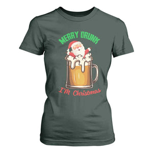 Funny Christmas Beer T Shirt For Women Merry Drunk I'm Xmas Wasted Santa TS11 Dark Forest Green Print Your Wear