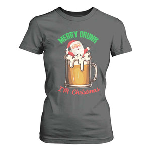 Funny Christmas Beer T Shirt For Women Merry Drunk I'm Xmas Wasted Santa TS11 Dark Heather Print Your Wear