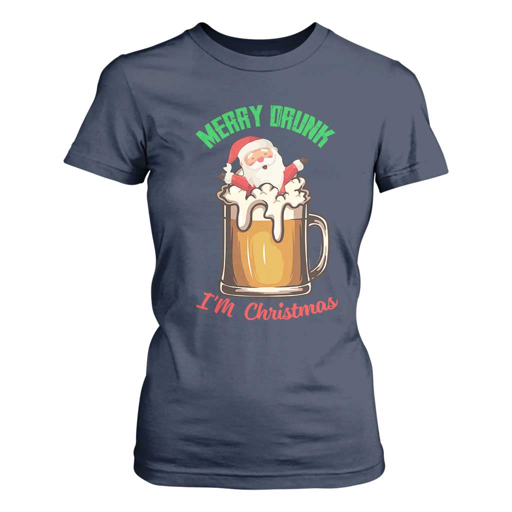 Funny Christmas Beer T Shirt For Women Merry Drunk I'm Xmas Wasted Santa TS11 Navy Print Your Wear