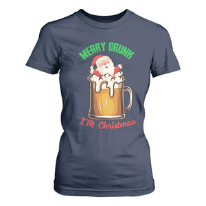 Funny Christmas Beer T Shirt For Women Merry Drunk I'm Xmas Wasted Santa TS11 Navy Print Your Wear