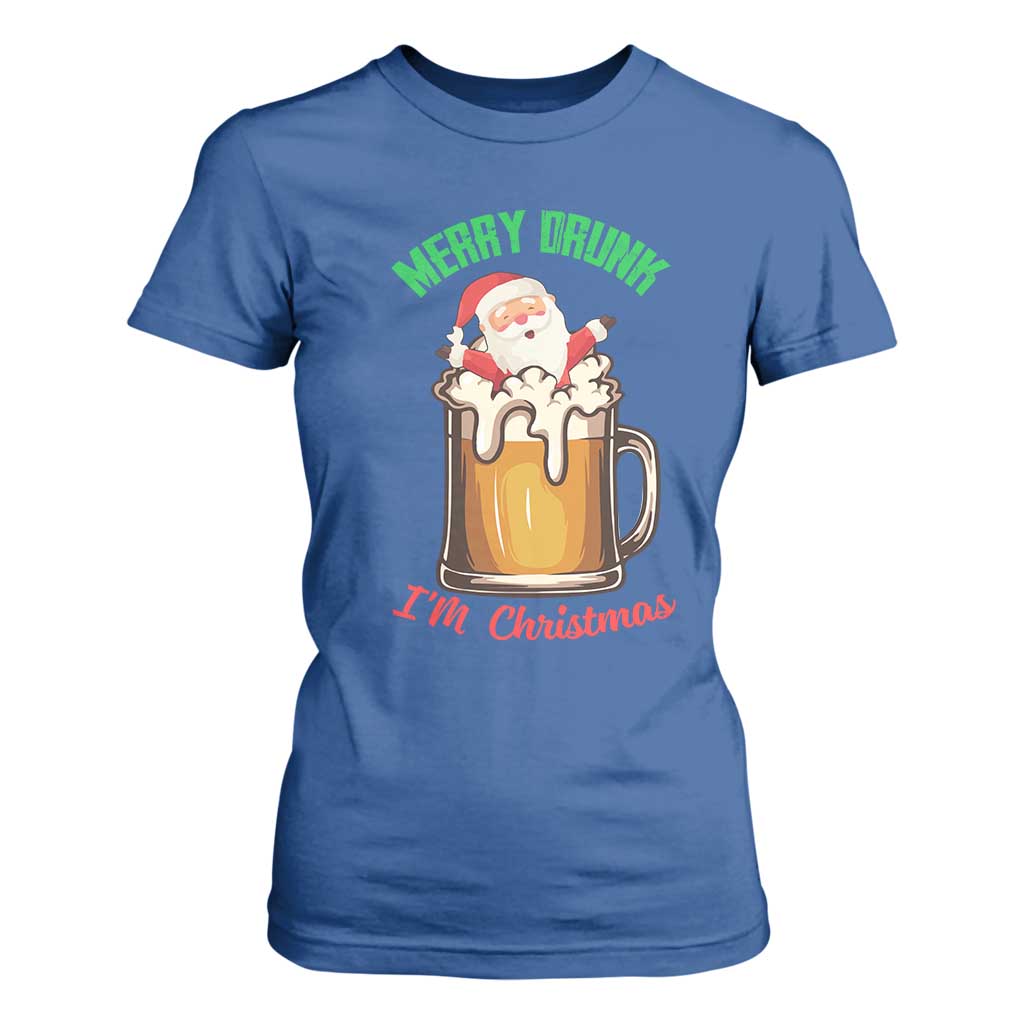 Funny Christmas Beer T Shirt For Women Merry Drunk I'm Xmas Wasted Santa TS11 Royal Blue Print Your Wear