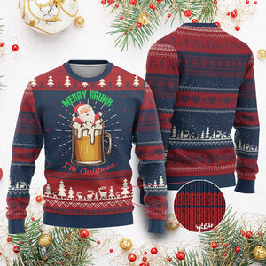 Funny Xmas Beer Ugly Christmas Sweater Merry Drunk I'm Xmas Wasted Santa TS11 Burgundy Print Your Wear