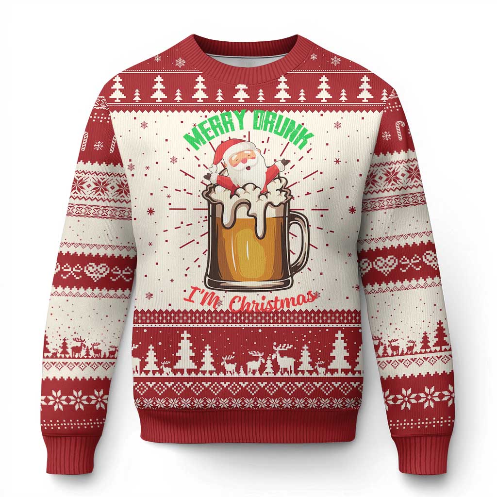 Funny Xmas Beer Ugly Christmas Sweater Merry Drunk I'm Xmas Wasted Santa TS11 Red Print Your Wear