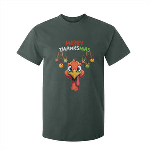 Funny Christmas Thanksgiving T Shirt For Kid Merry Thanksmas Turkey Reindeer Antler Baubles TS11 Dark Forest Green Print Your Wear